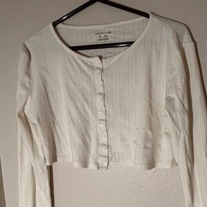 urban outfitters white pointelle long sleeve tee